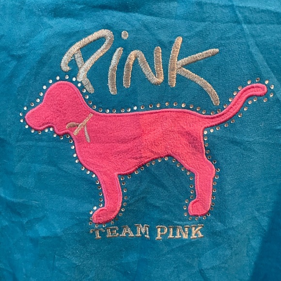 VS PINK. Very Vintage Very HTF Bling Aqua & Pink hoodie sz L - Picture 4 of 6